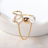 Trendy Open End Ring 18K Gold Plated Zirconia Round Pearl