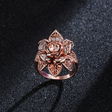 Champagne Gold Zircon Lifelike Flower Elegant Accessories Ring Rose Gold Rhinestone Ring