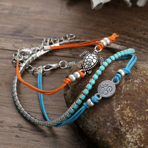 3 Pcs/set Turtle Rune Charm Multilayer Anklets Bracelets