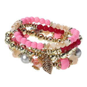 Bohemian Multilayer Crystal Bead Leaf Pendant Bracelet