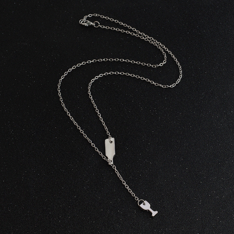 Pendant Necklace Elegant Chain Beer Wineglass Silver