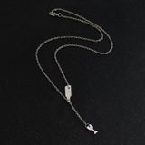 Pendant Necklace Elegant Chain Beer Wineglass Silver