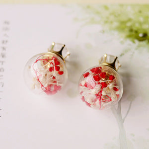 Trendy Ear Stud Double Color Baby's Breath Glass Ball Flower Earrings