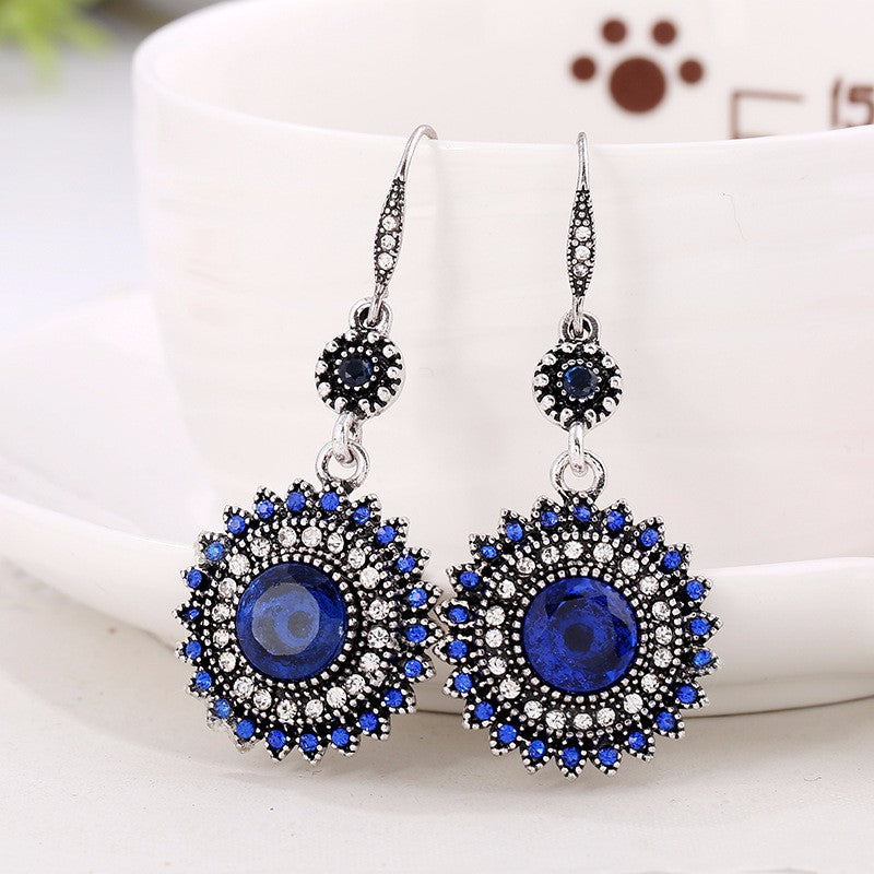 Bohemian Retro Ear Drop Pendant Turquoise Rhinestone Earrings Gift for Women