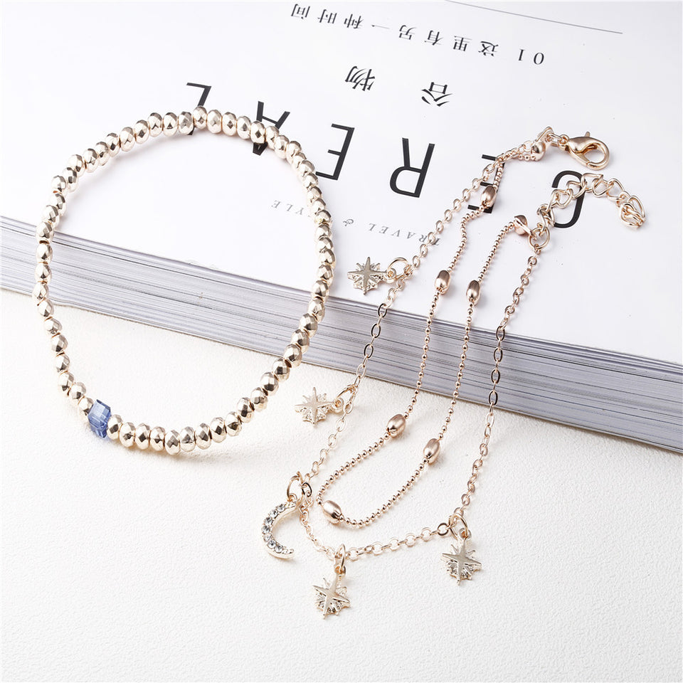 Cute Beads Moon Star Multilayer Barefoot Sandals Anklet