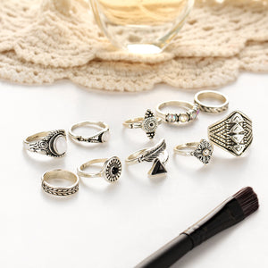 10 Pcs Women Casual Ring Set Rhinestones Gem Knuckle Rings