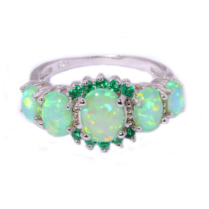 Green Fire Opal & Emerald Wedding Ring Women Jewelry Gems