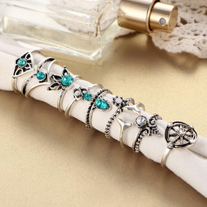 9 Pcs Bohemian Statement Ring Set Helm Leaf Knuckle Rings