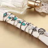 9 Pcs Bohemian Statement Ring Set Helm Leaf Knuckle Rings