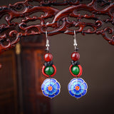 Ethnic Retro Flower Pendant Ear Drop Tassel Agate Vintage Earrings for Women