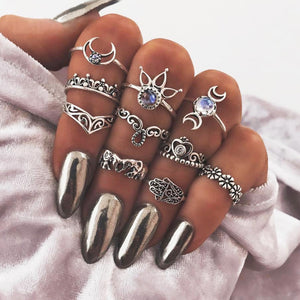 10 Pcs Trendy Statement Crystal Irregular Knuckle Ring Set