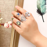 5 Pcs Stylish Bohemian Geometric Alloy Resin Ring Set Jewelry for Women