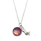 Trendy Time Gemstone Colorful Mermaid Scale Resin Pendant Delicate Silver Necklaces for Girl Women