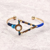 Bohemian Bracelet Punk Gold Plated Colorful Glass Bead Triangle Charm Bangle Boho Jewelry for Women 