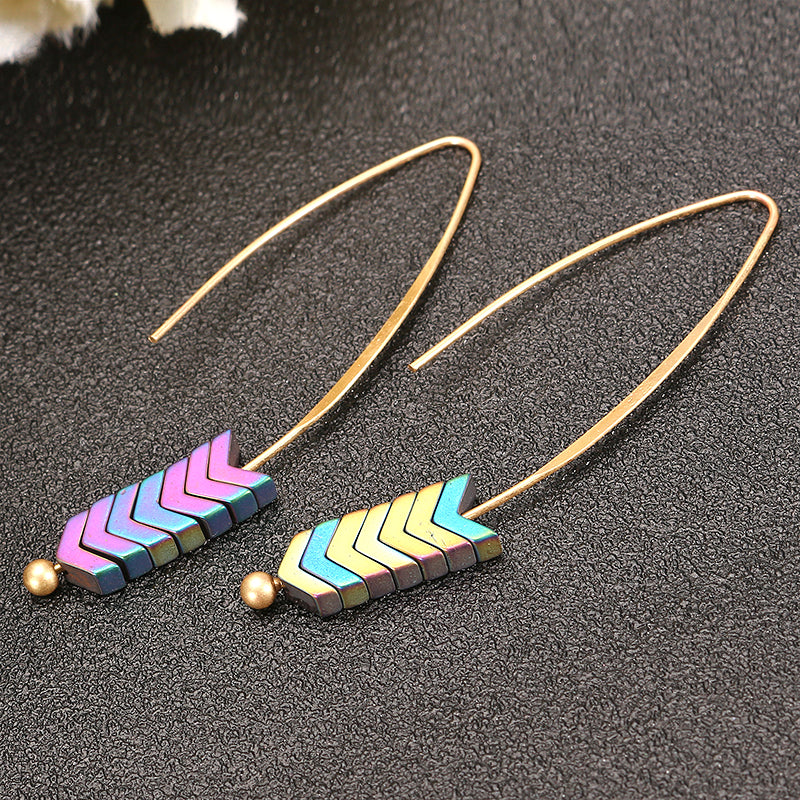 Trendy Stylish Natural Ore Multicolor Texture Arrowhead Earring Jewelry for Women