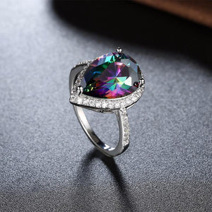 Sweet Wedding Ring Fashion Platinum Plated Water Drop Rainbow Zircon Women Finger Ring 