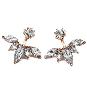 Elegant Silver Gold Plated Zircon Leaf Ear Stud Earrings For Women