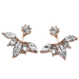 Elegant Silver Gold Plated Zircon Leaf Ear Stud Earrings For Women