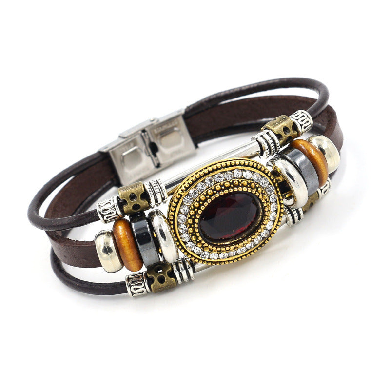 Retro Multilayer Stainless Steel Beads Leather Bracelets