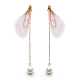 Sweet Chiffon Wings Asymmetric Artificial Pearl Women Earrings