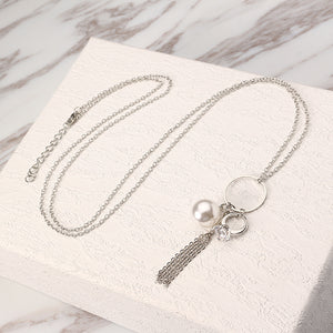 Elegant Women Necklace Silver Plated Artificial Pearl Tassel Pendant Long Necklace Gift for Girl