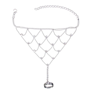 Silver Plated Metal Rhinestone Anklet Hand Ring Bracelets