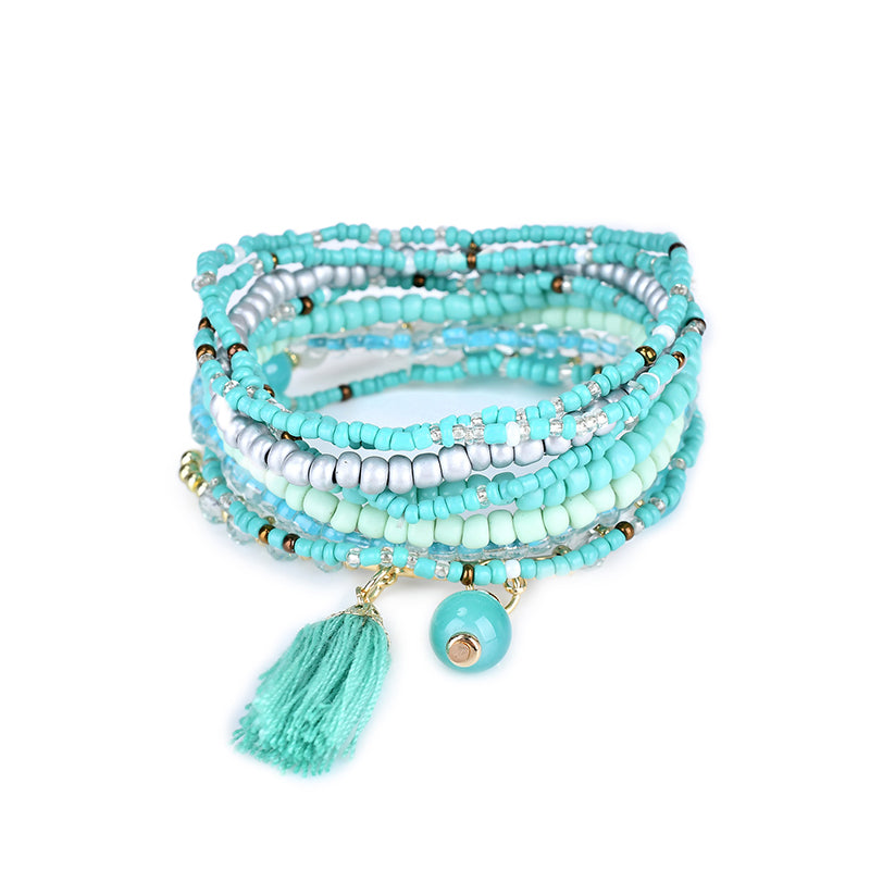 Bohemian Tassel Pendant Multilayer Colorful Bead Bracelet Jewelry for Women