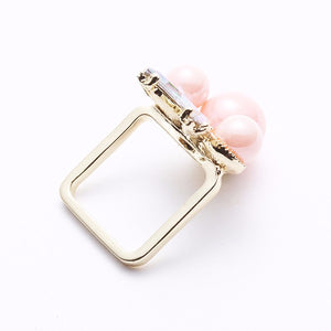 Women's Balancing Style Cute Ring Pink Pearl Rhinestone Ring Clothing Accessories