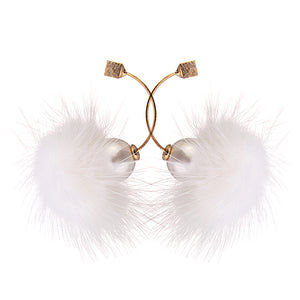 Fuzzy Ball Ear Drop Artificial Pearl Cute Earrings 