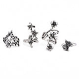 4 Pcs Ring Set Bohemian Flower Silver Rings for Women