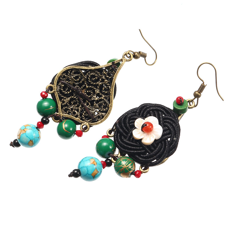 Ethnic Vintage Earrings Retro Agate Ear Drop Tassel Flower Ball Earrings for Women