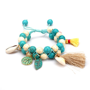 Bohemian Turquoise Beads Bracelet Shell Leaf Tree Tassel