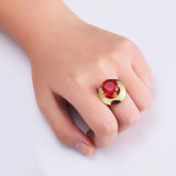 Ruby Crystal Gold Plated Fine Copper Elegant Finger Ring Fine Jewelry for Women