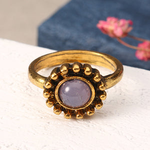 5 Pcs Punk Leaf Ring Set Retro Golden Zinc Alloy Red and Purple Stone Knuckle Ring Jewelry for Women