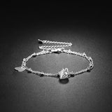 Heart and Rhinestone Pendant Double Layer Bell Foot Chain Silver Plated Anklet