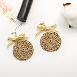 Ethnic Bowknot Round Plate Charm Dangle Earrings for Women