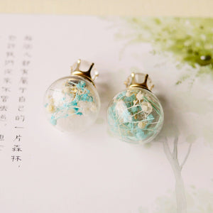 Trendy Ear Stud Double Color Baby's Breath Glass Ball Flower Earrings