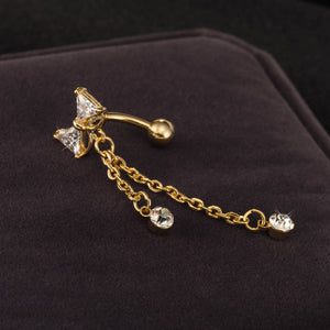 Elegant Bowknot Belly Ring Tassel Rhinestone Navel Belly