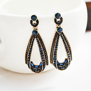 Women's Vintage Crystal Sapphire Dangle Gold Drop Earrings