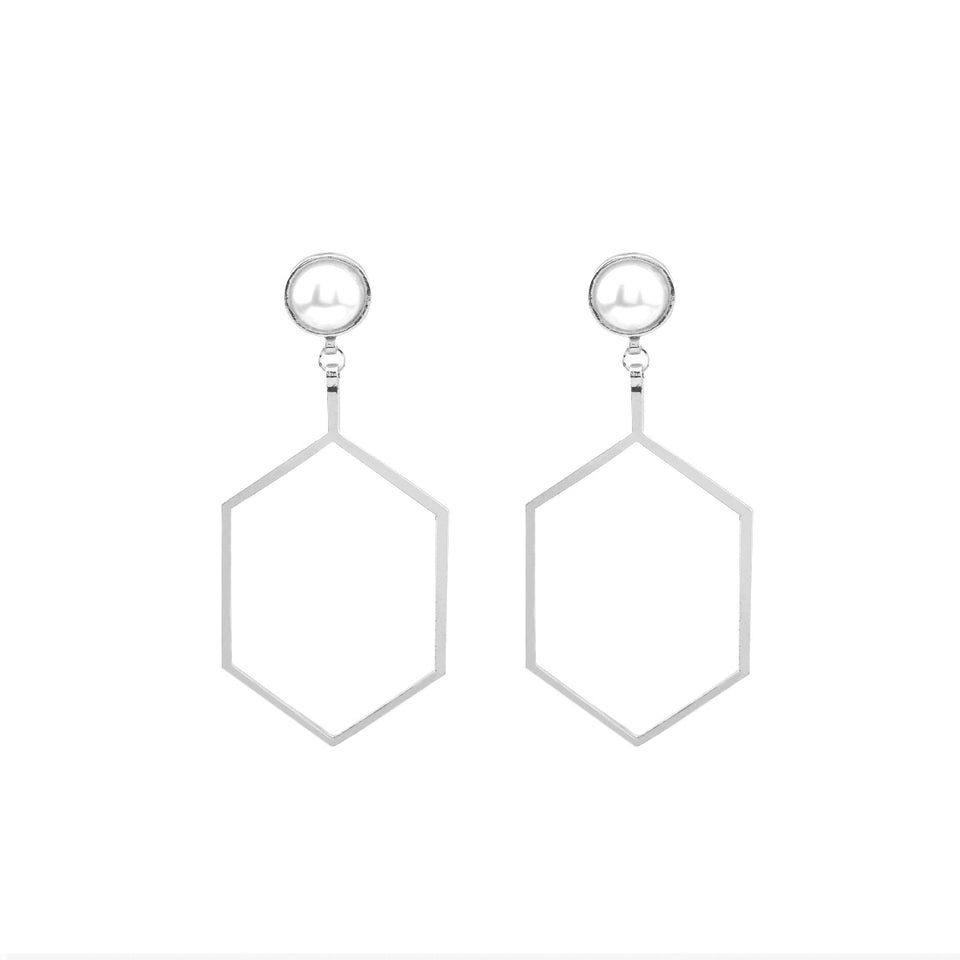 Polygonal Geometry Hollow Artificial Pearl Women Earrings