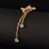 Elegant Bowknot Belly Ring Tassel Rhinestone Navel Belly