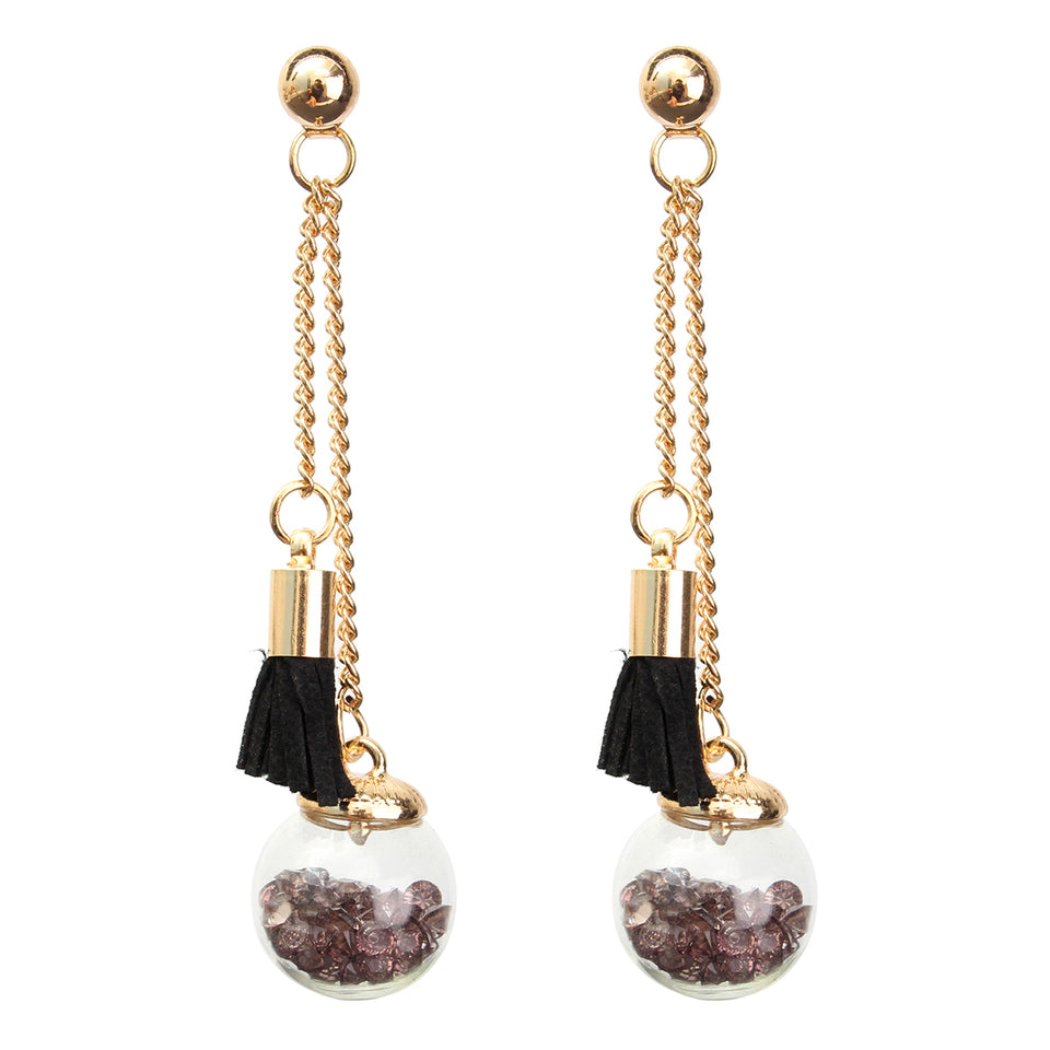 Tassel Wishing Glass Ball Crystal Leather Long Earrings Gift