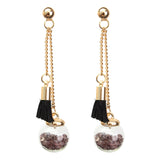 Tassel Wishing Glass Ball Crystal Leather Long Earrings Gift