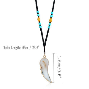 Ethnic Unisex Long Necklace Natural Stone Pendant Turquoise