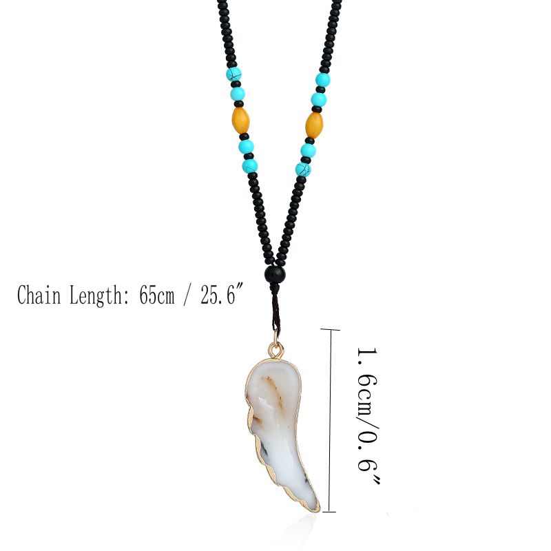 Ethnic Unisex Long Necklace Natural Stone Pendant Turquoise