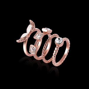 4pcs Rose Gold Zircon Ring Set Twist Line Enamel Wings Fashion Accessories Jewelry Wholesale