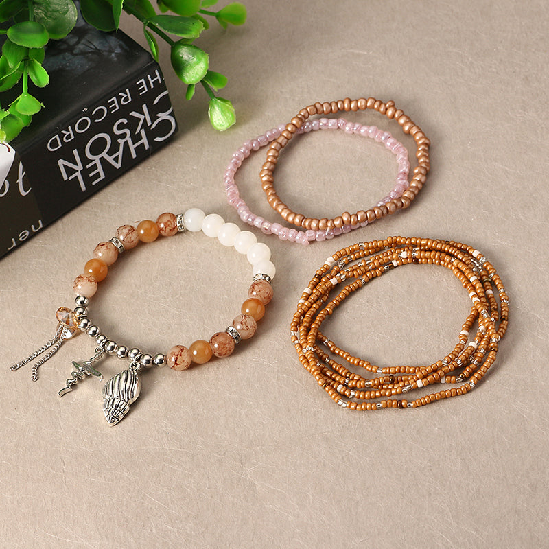 Bohemian Multilayer Conch Crystal Tassel Pendant Bead Bracelet Jewelry for Women Best Gift