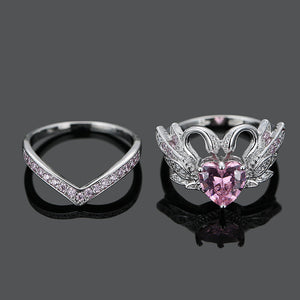 2 Pcs/set Sweet Swan Heart Zirconia Engagement Wedding Rings