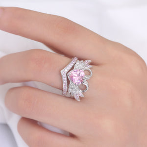 2 Pcs/set Sweet Swan Heart Zirconia Engagement Wedding Rings