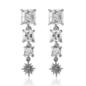 Square Cubic Zircon Crystal Star Ear Drop Earrings Jewelry